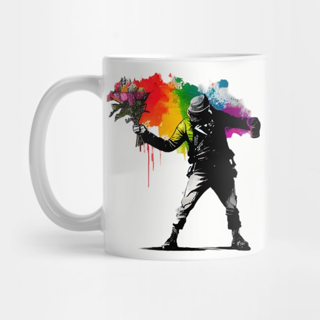 Captivating Banksy-Inspired Artwork: Man Flowers colorful by MLArtifex